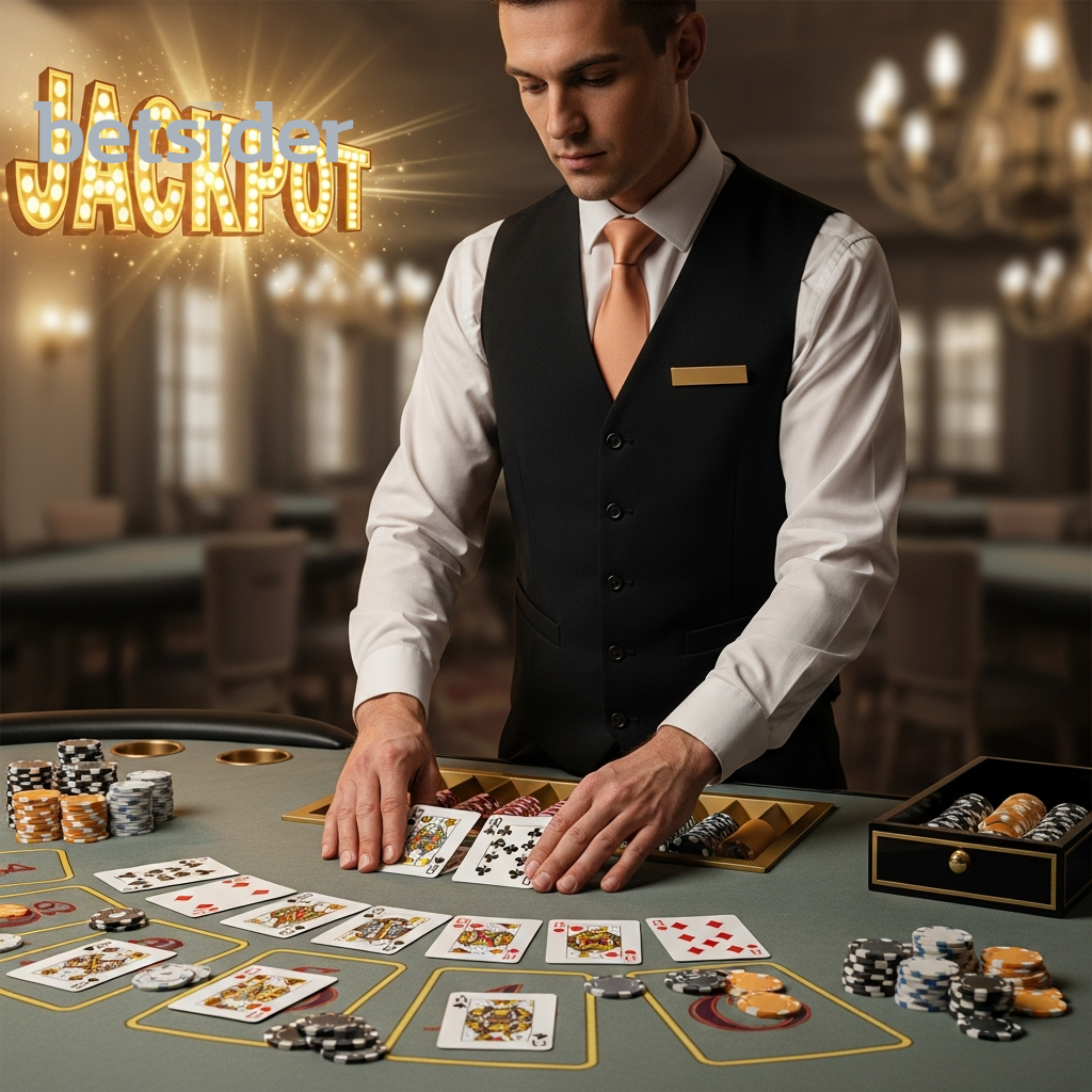 Ein Live-Dealer an einem Blackjack-Tisch.